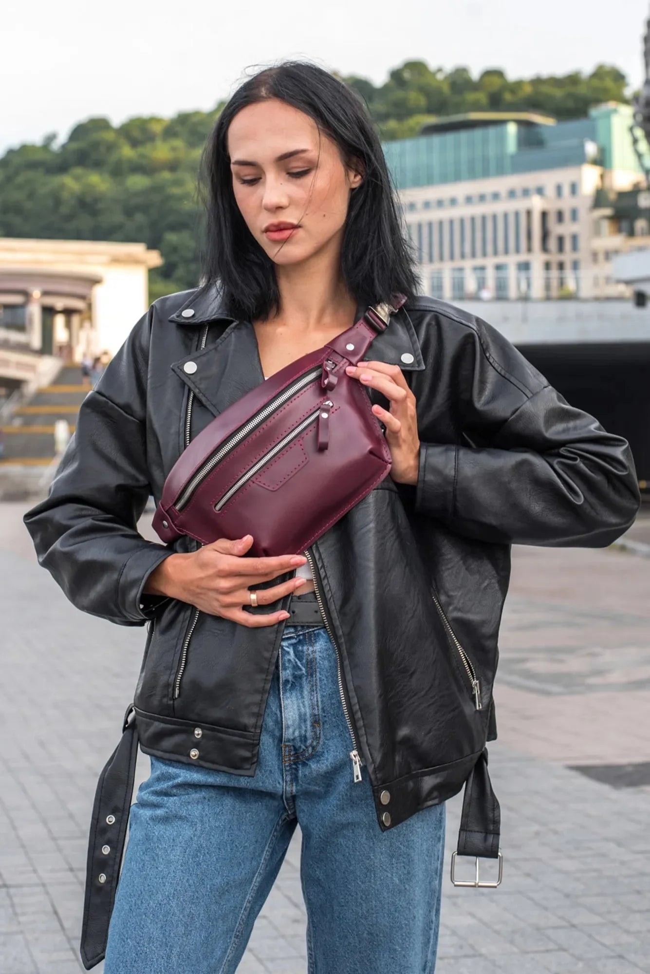 Leather Waist & Crossbody Bag – Unisex Belt Bag with Zippers
