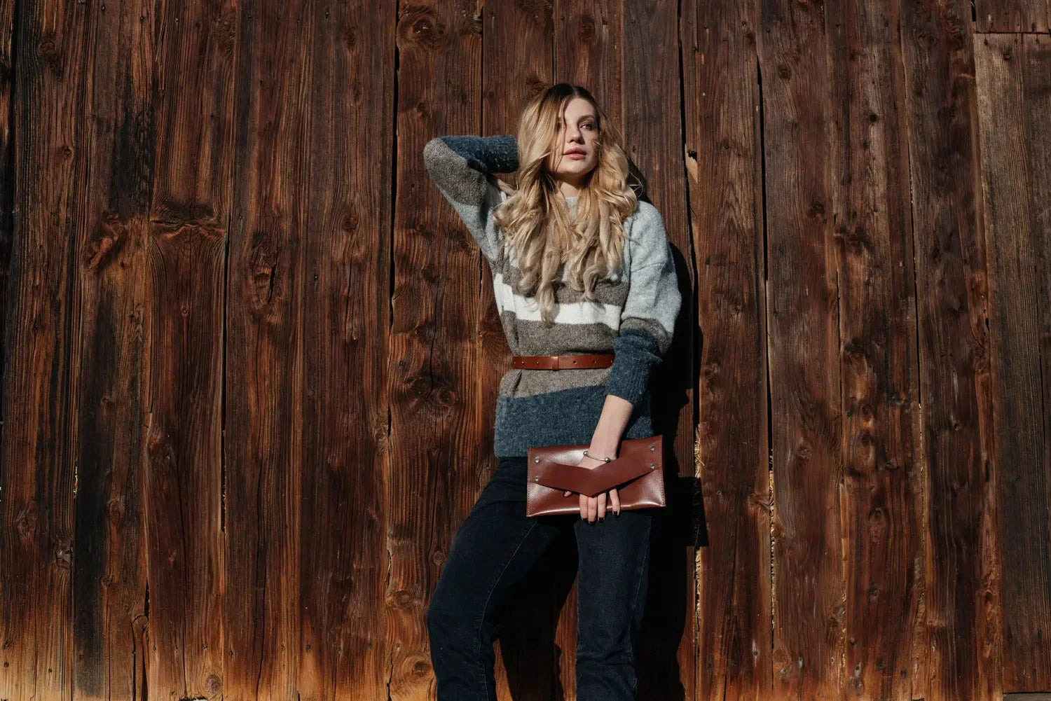 Double-Sided Leather Clutch with Handle