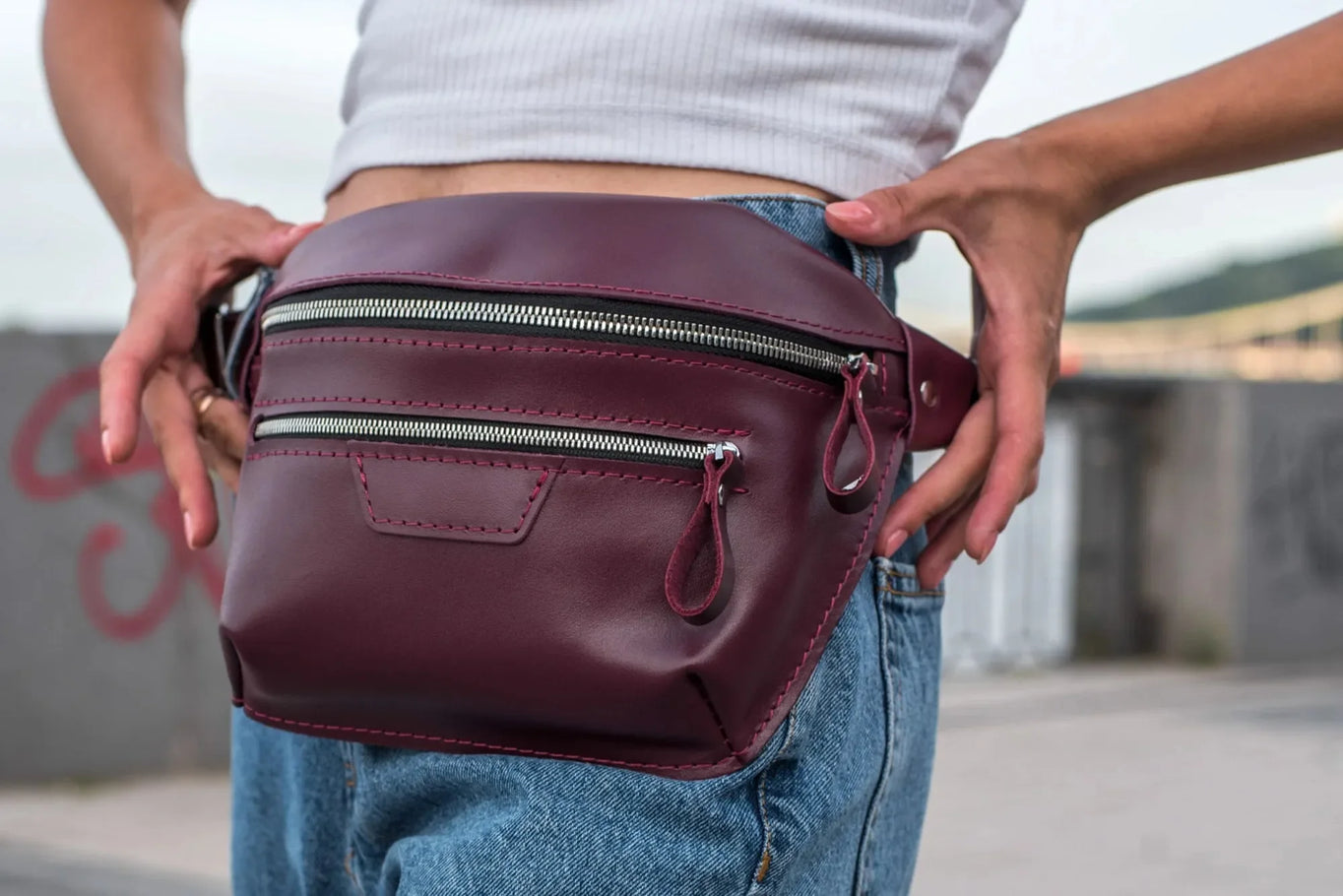 Leather Waist & Crossbody Bag – Unisex Belt Bag with Zippers