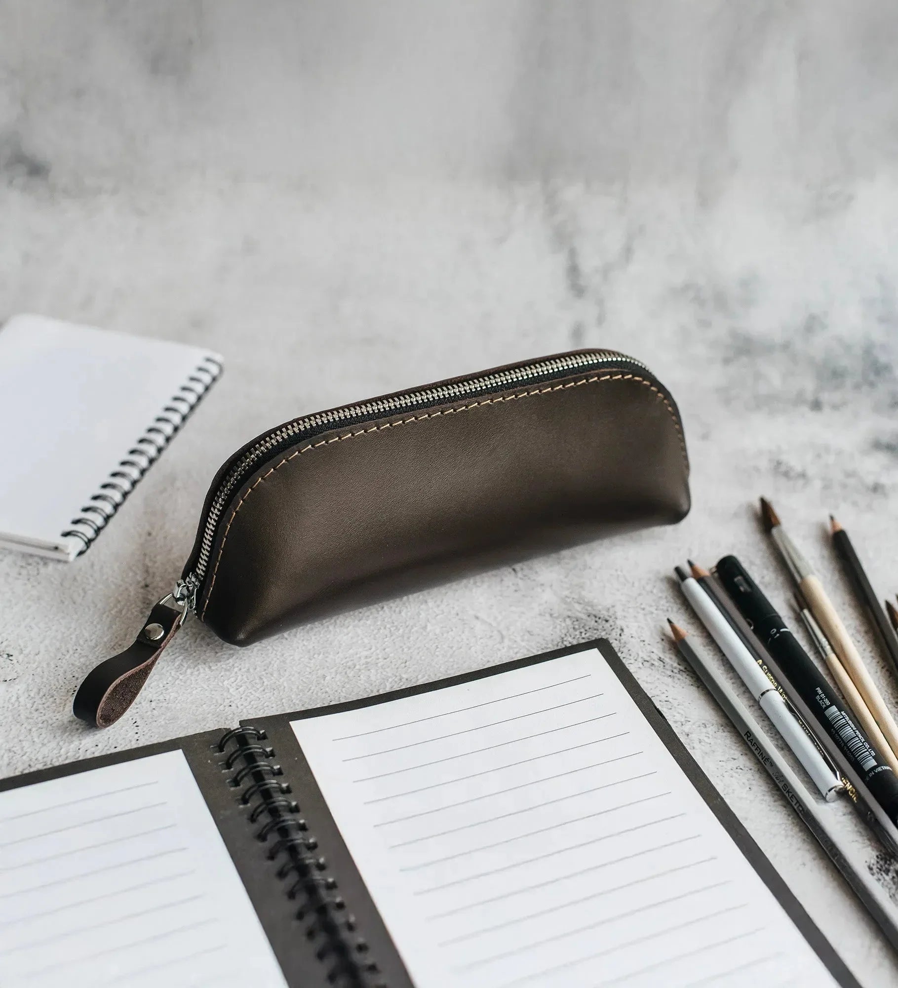 Zippered Leather Case for Pens, Pencils & Small Tools