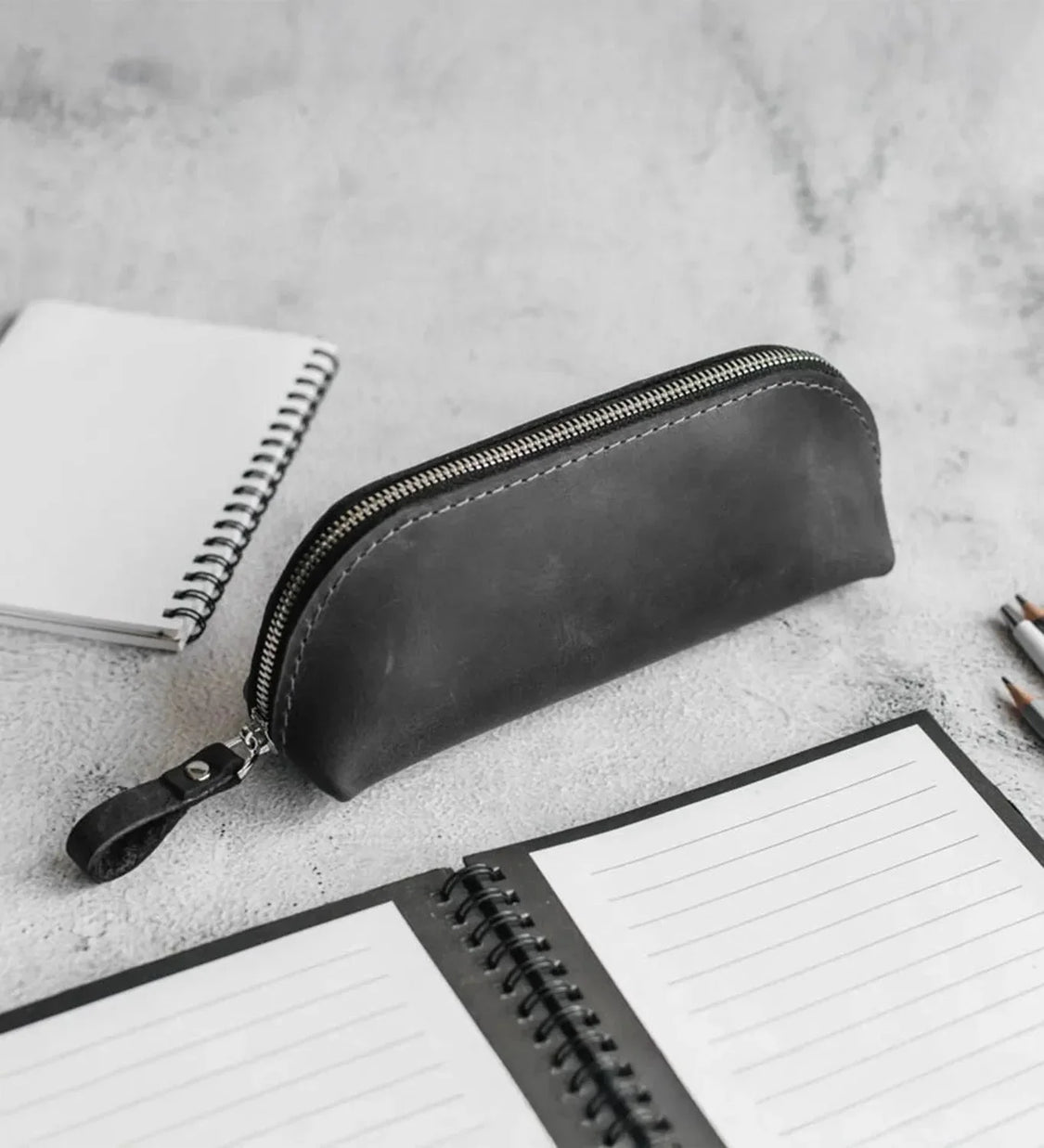 Zippered Pencil Pouch – Distressed Leather Organizer