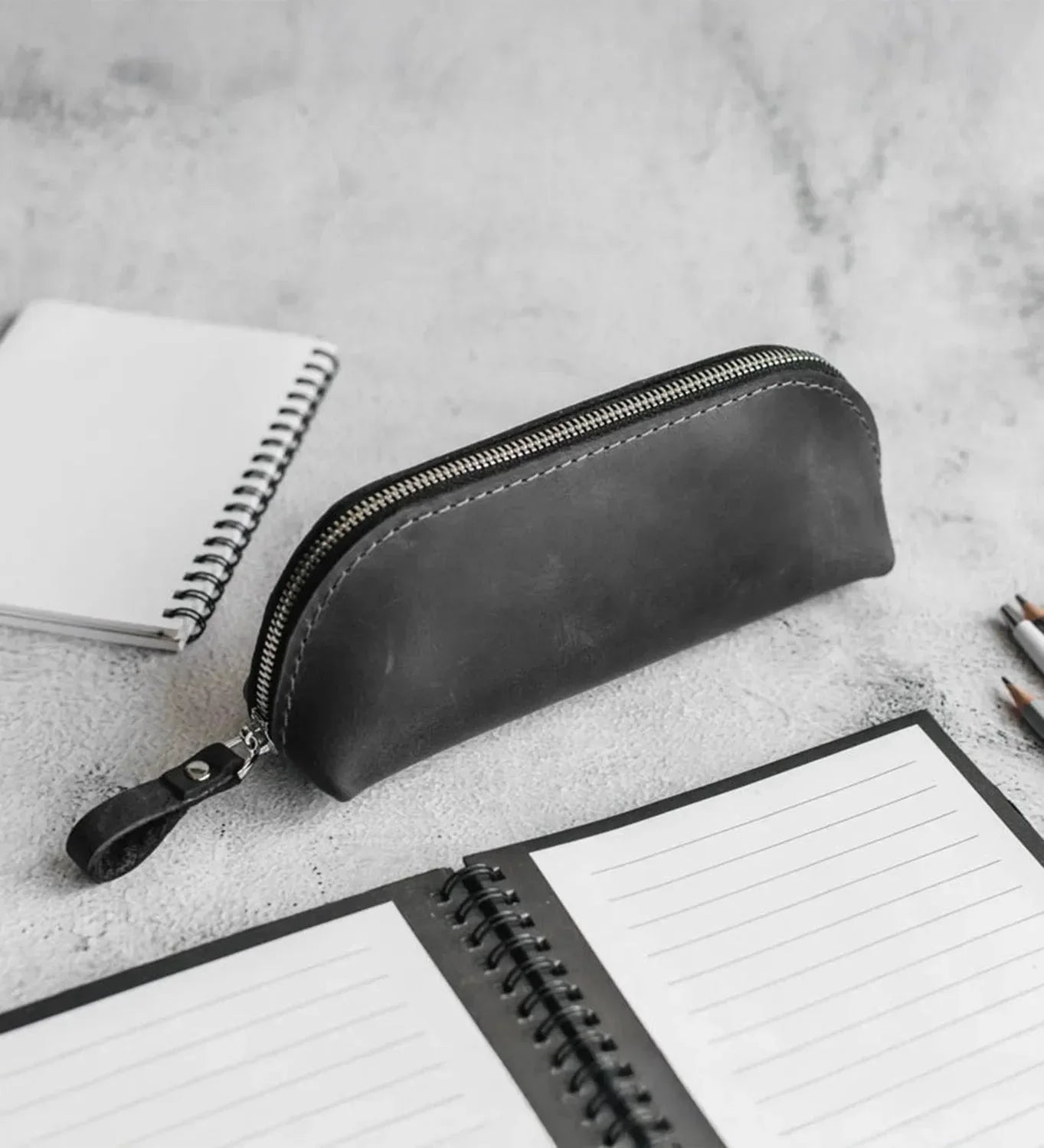 Zippered Pencil Pouch – Distressed Leather Organizer