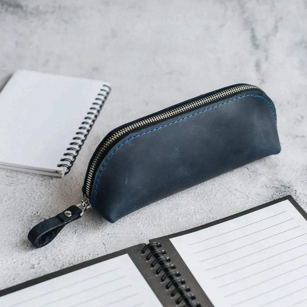 Zippered Pencil Pouch – Distressed Leather Organizer