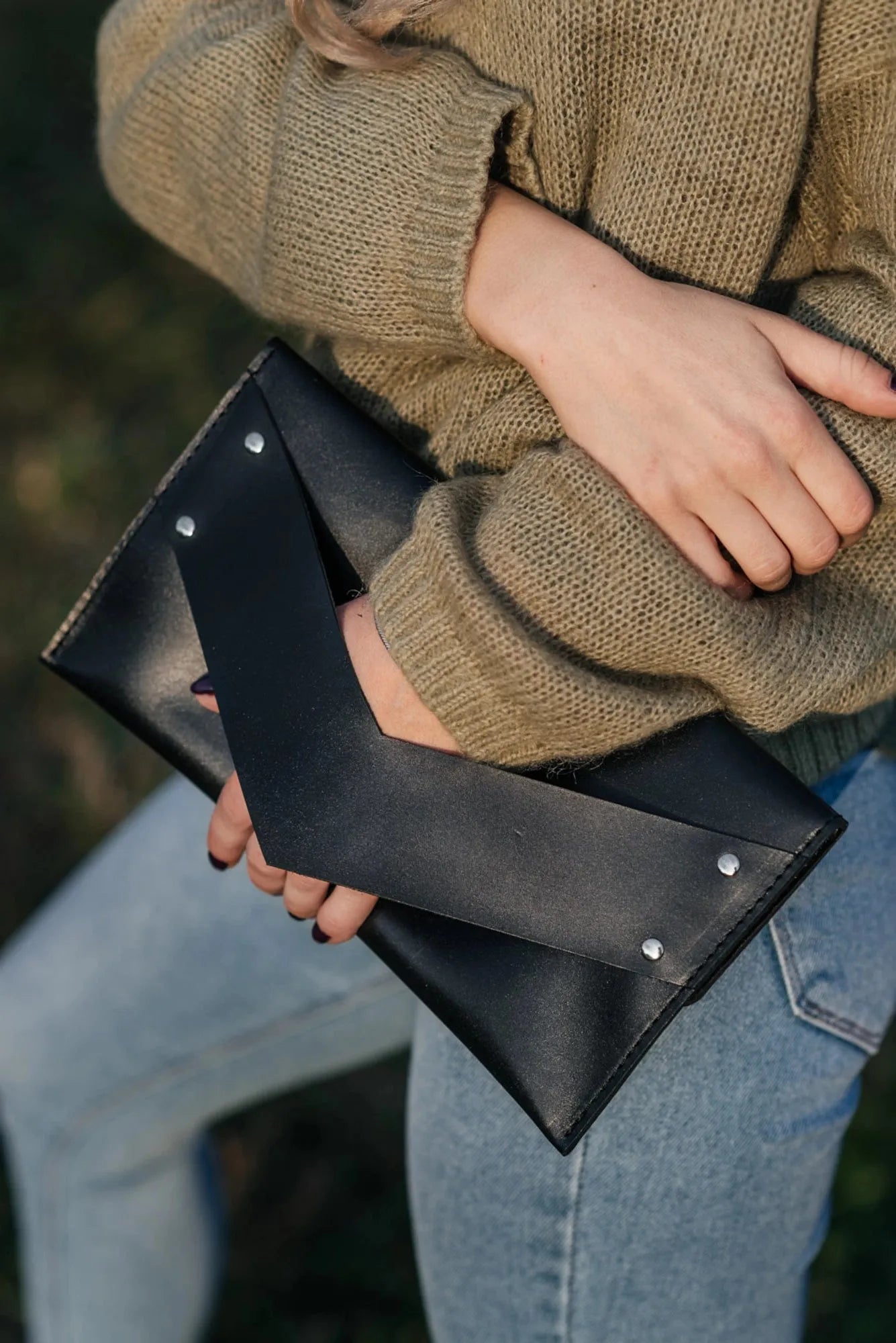 Double Face Leather Clutch | Smooth Black - Wenderfarer