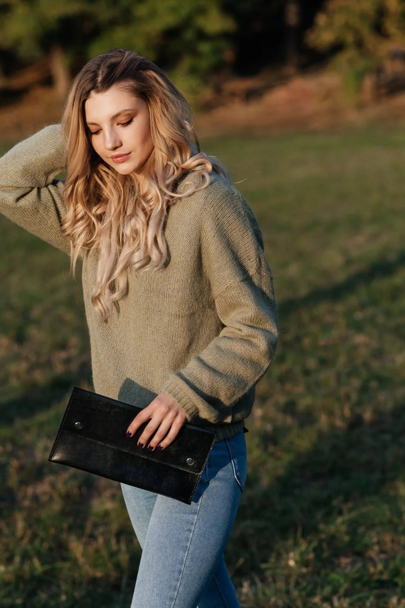 Double Face Leather Clutch | Smooth Black - Wenderfarer