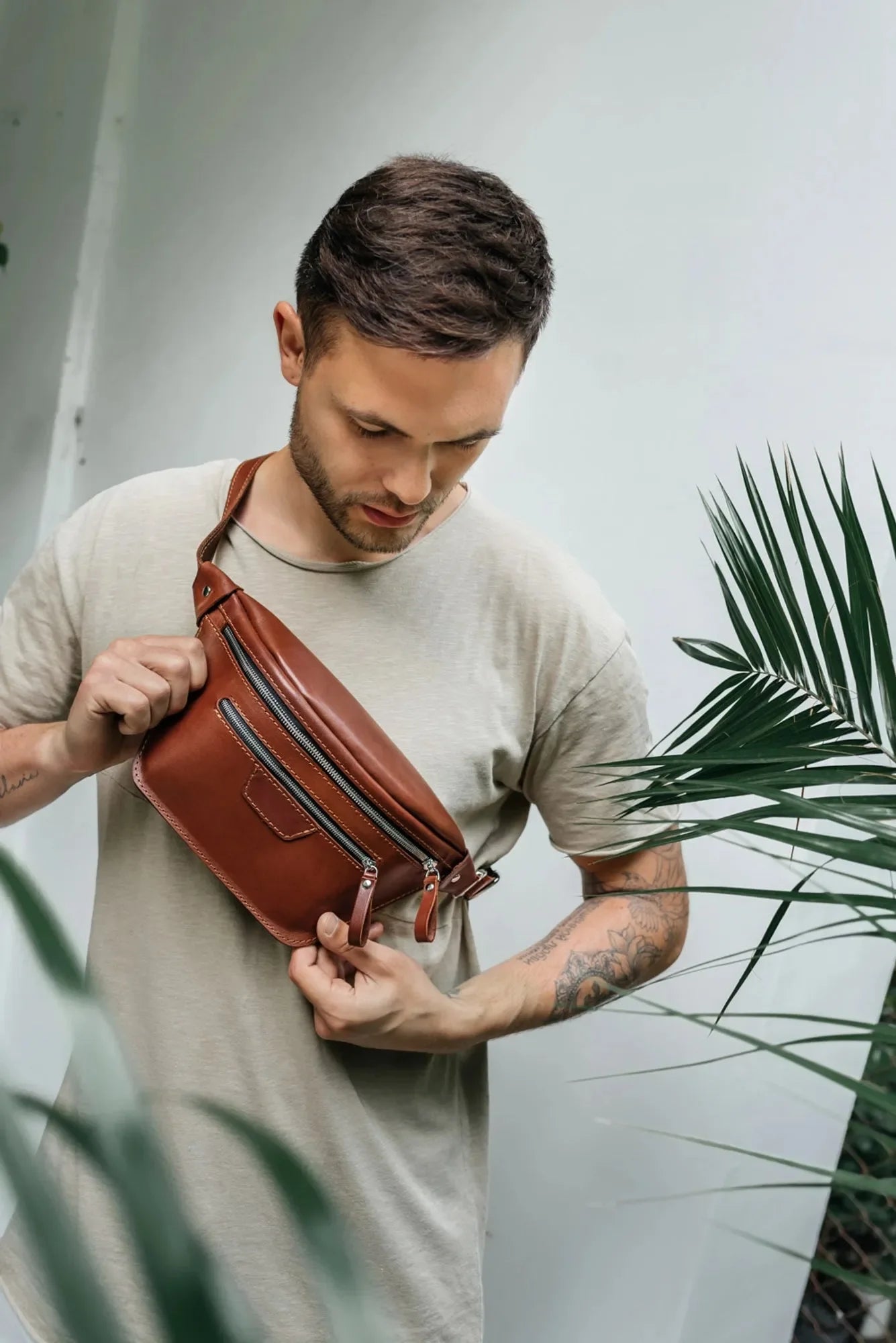 Leather Waist & Crossbody Bag – Unisex Belt Bag with Zippers