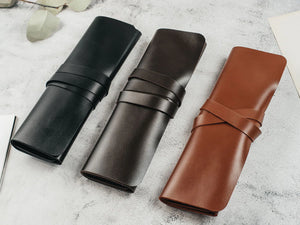 Smooth Leather Brush Roll – Compact Organizer for Brushes & Tools