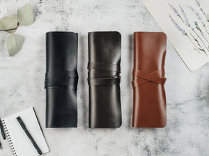 Smooth Leather Brush Roll – Compact Organizer for Brushes & Tools