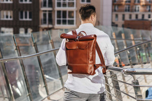 Smooth Leather Backpack with Roll Top – Durable Work & Travel Bag