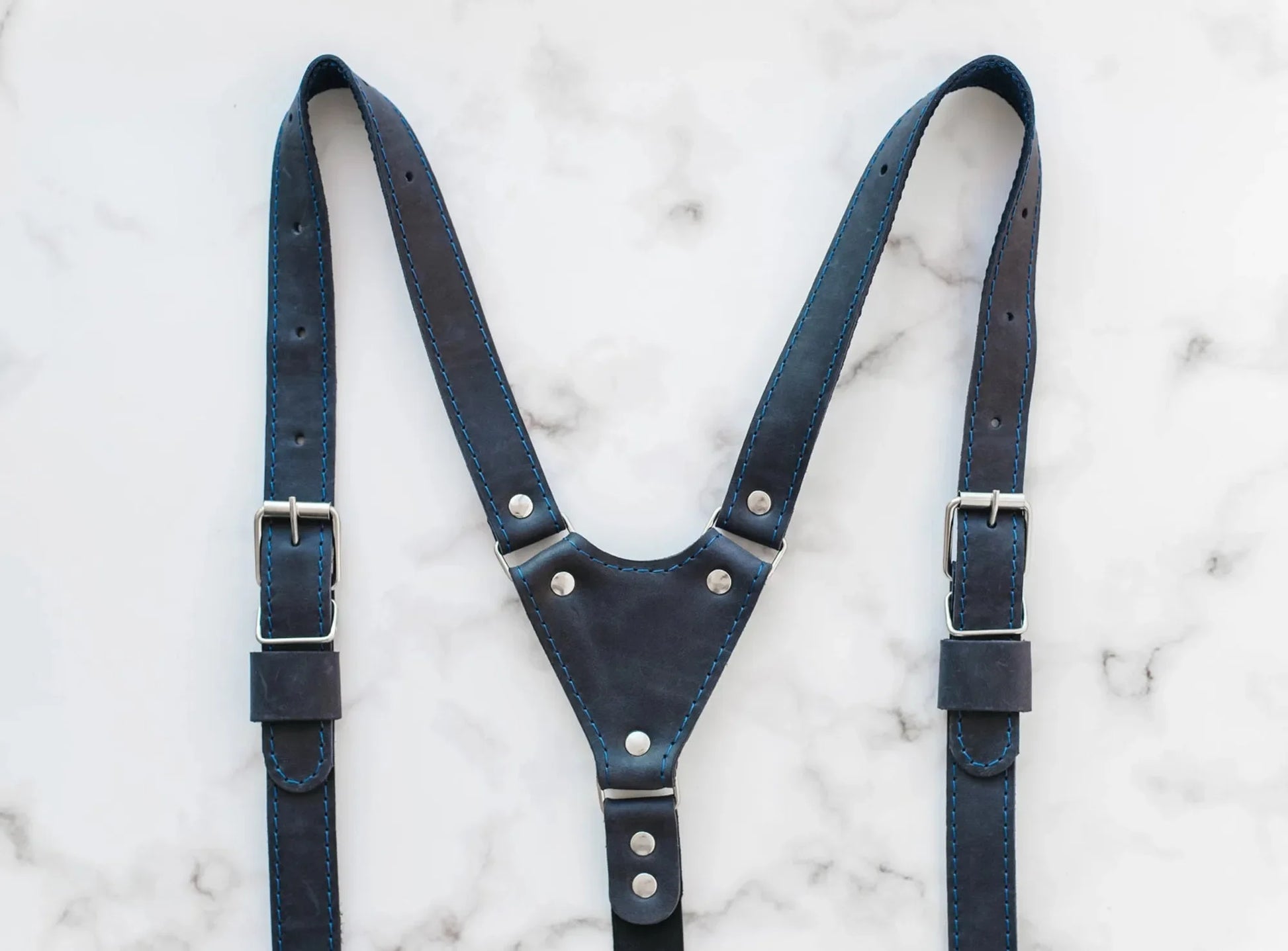 Waxed Matte Leather Suspenders for Men with Buckles