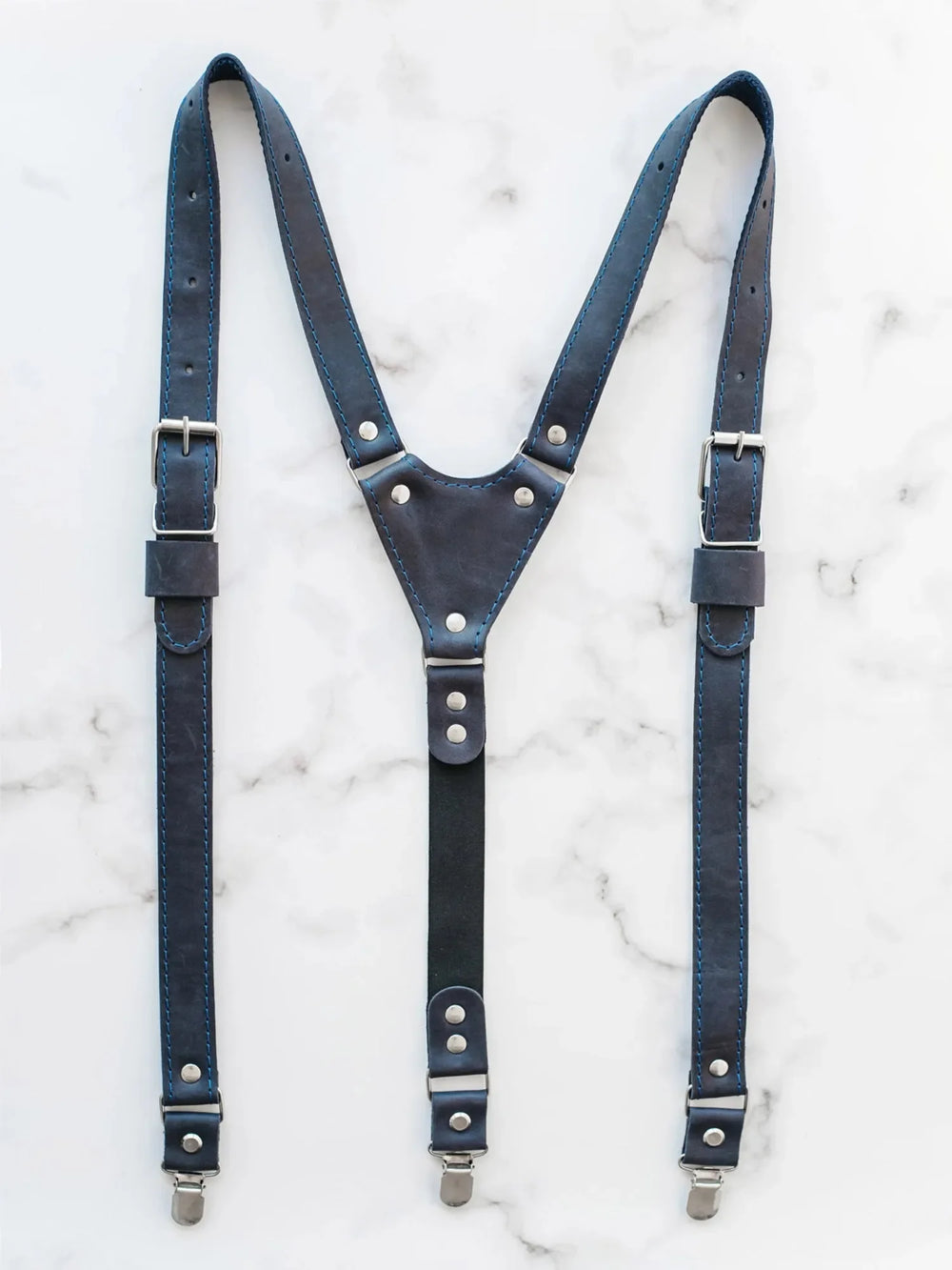 Waxed Matte Leather Suspenders for Men with Buckles