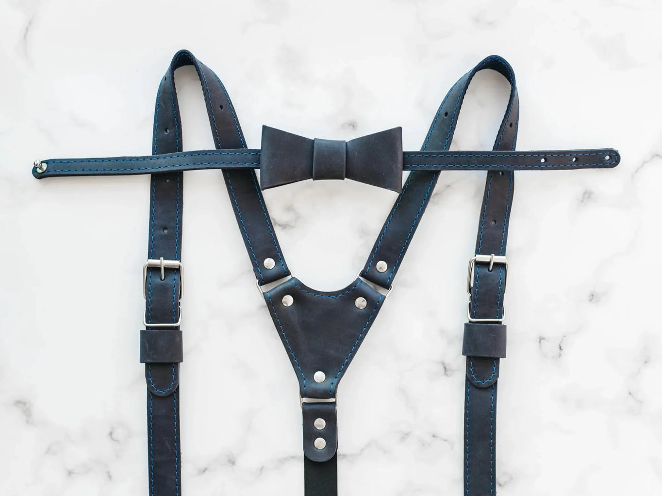 Waxed Matte Leather Suspenders for Men with Buckles