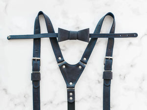 Waxed Matte Leather Suspenders for Men with Buckles
