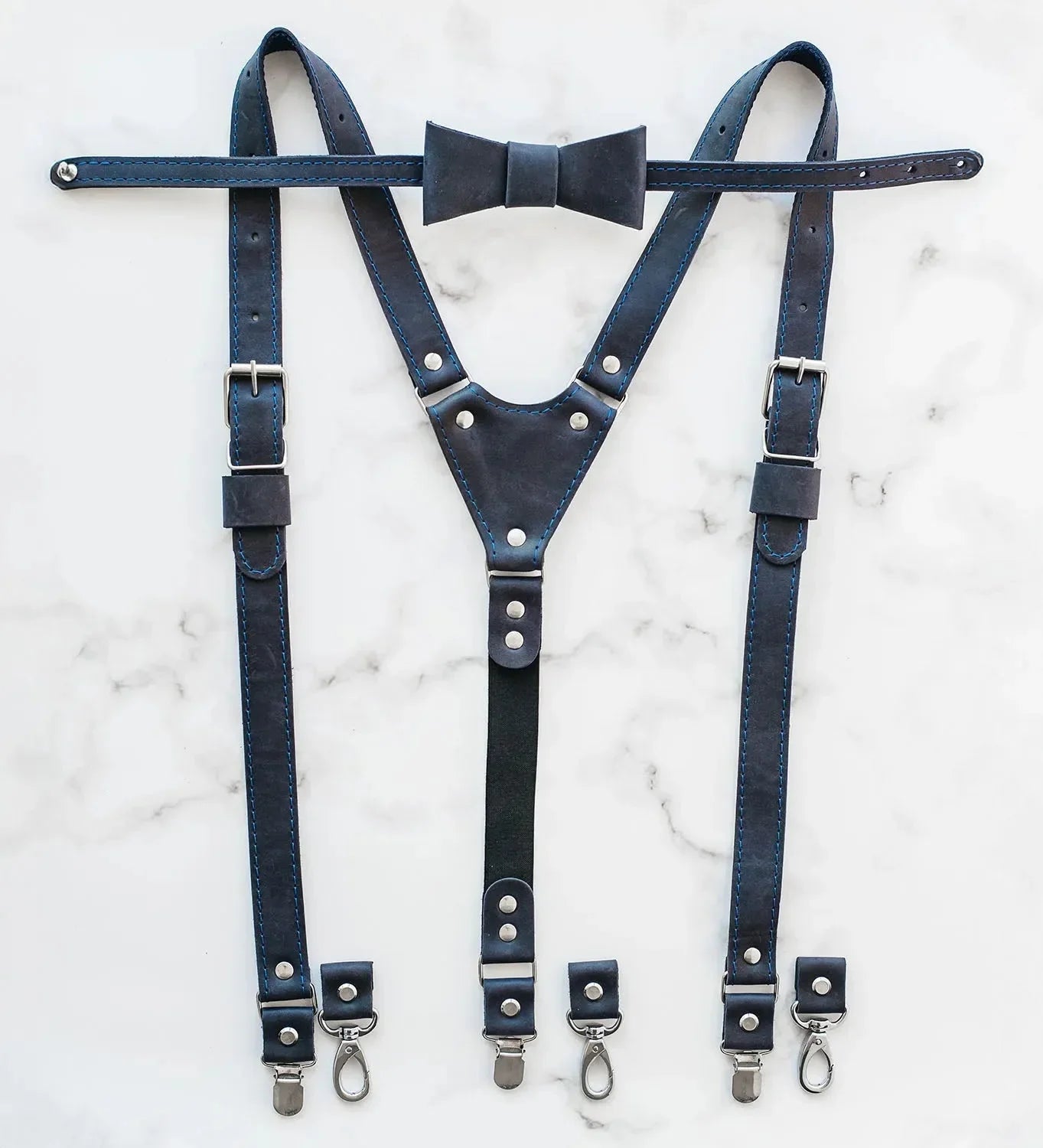 Waxed Matte Leather Suspenders for Men with Buckles