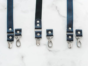 Waxed Matte Leather Suspenders for Men with Buckles