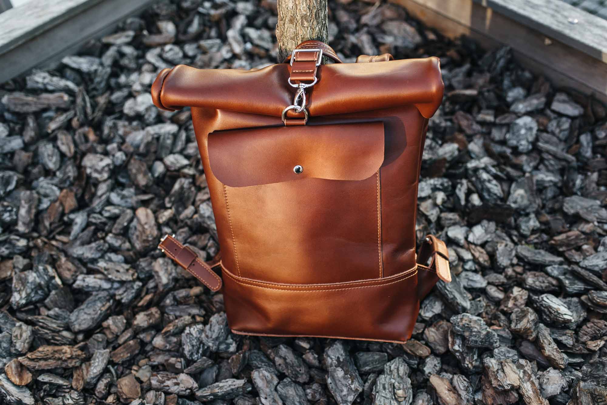 Smooth Leather Backpack with Roll Top – Durable Work & Travel Bag