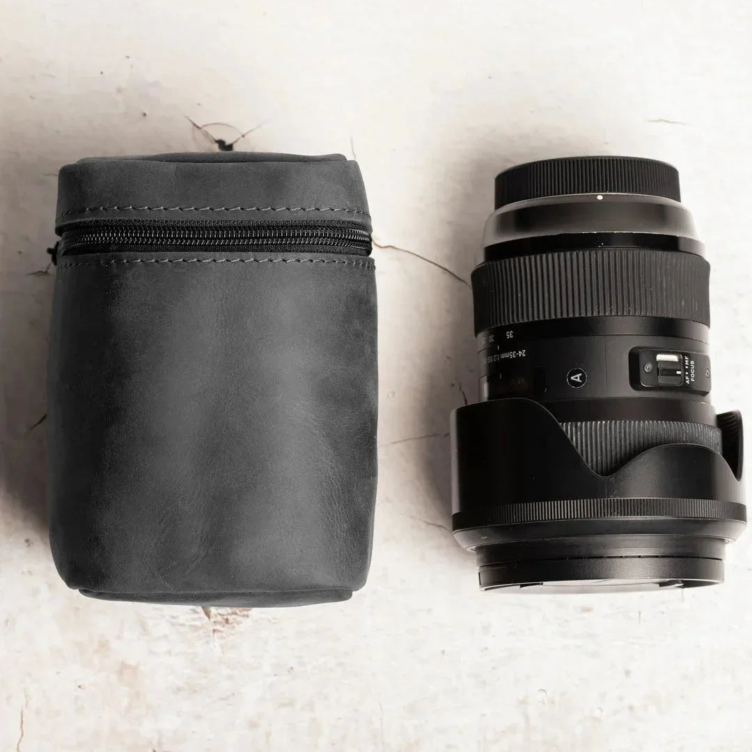 Waxed Matte Leather Camera Lens Pouch – 4 Size Options