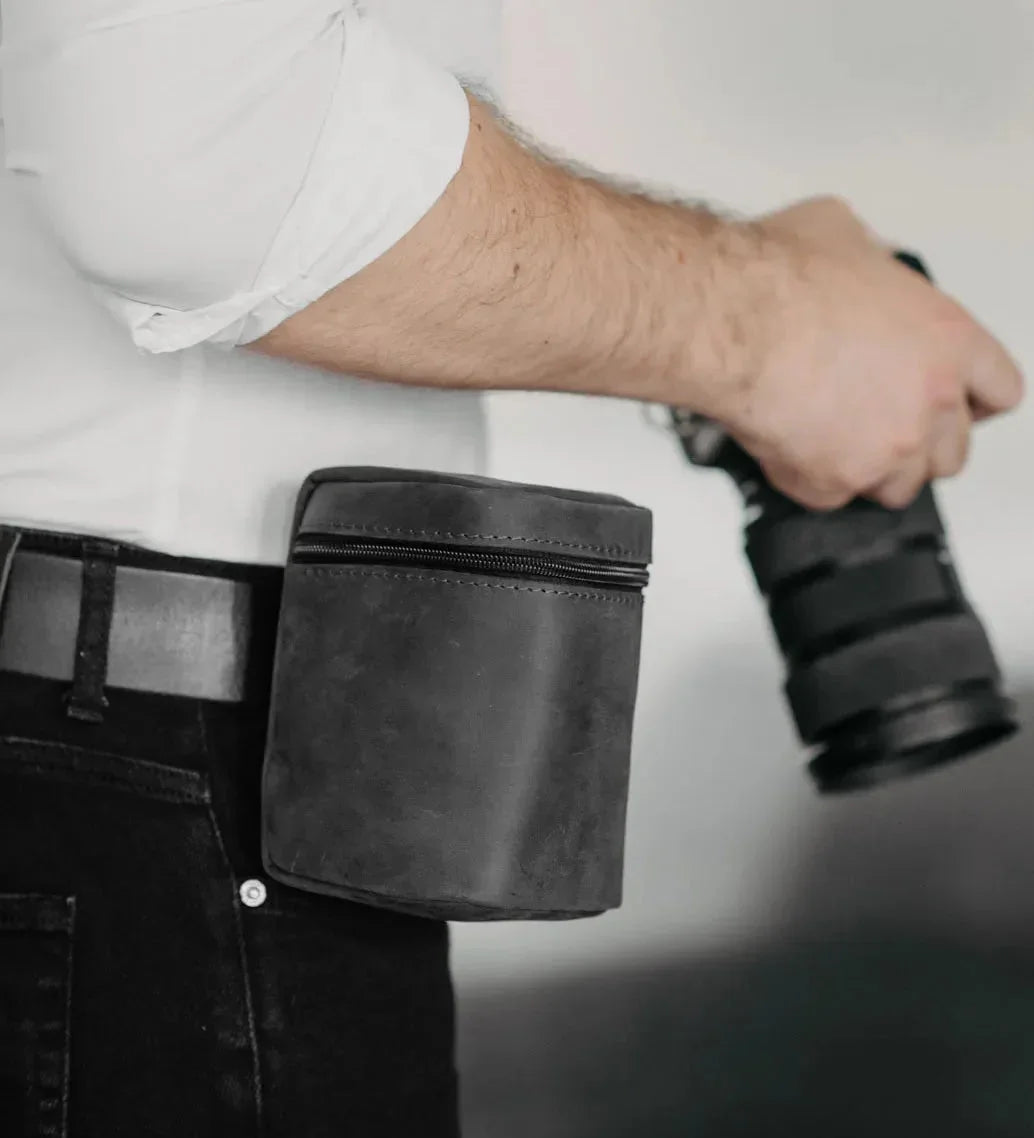 Waxed Matte Leather Camera Lens Pouch – 4 Size Options