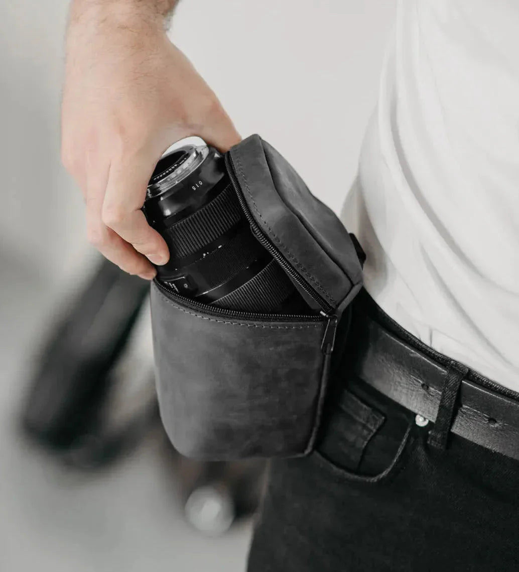 Waxed Matte Leather Camera Lens Pouch – 4 Size Options