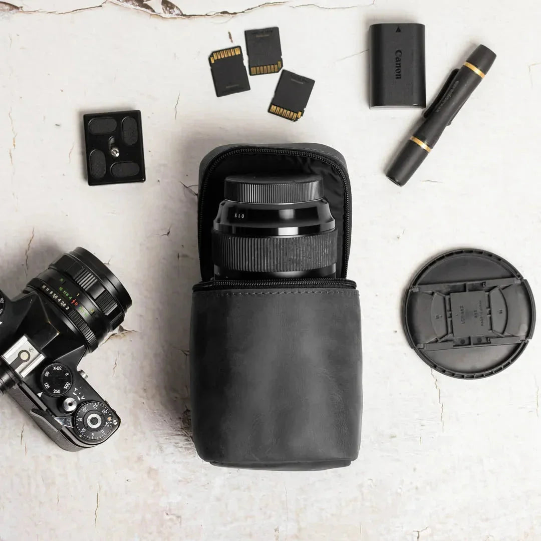 Waxed Matte Leather Camera Lens Pouch – 4 Size Options