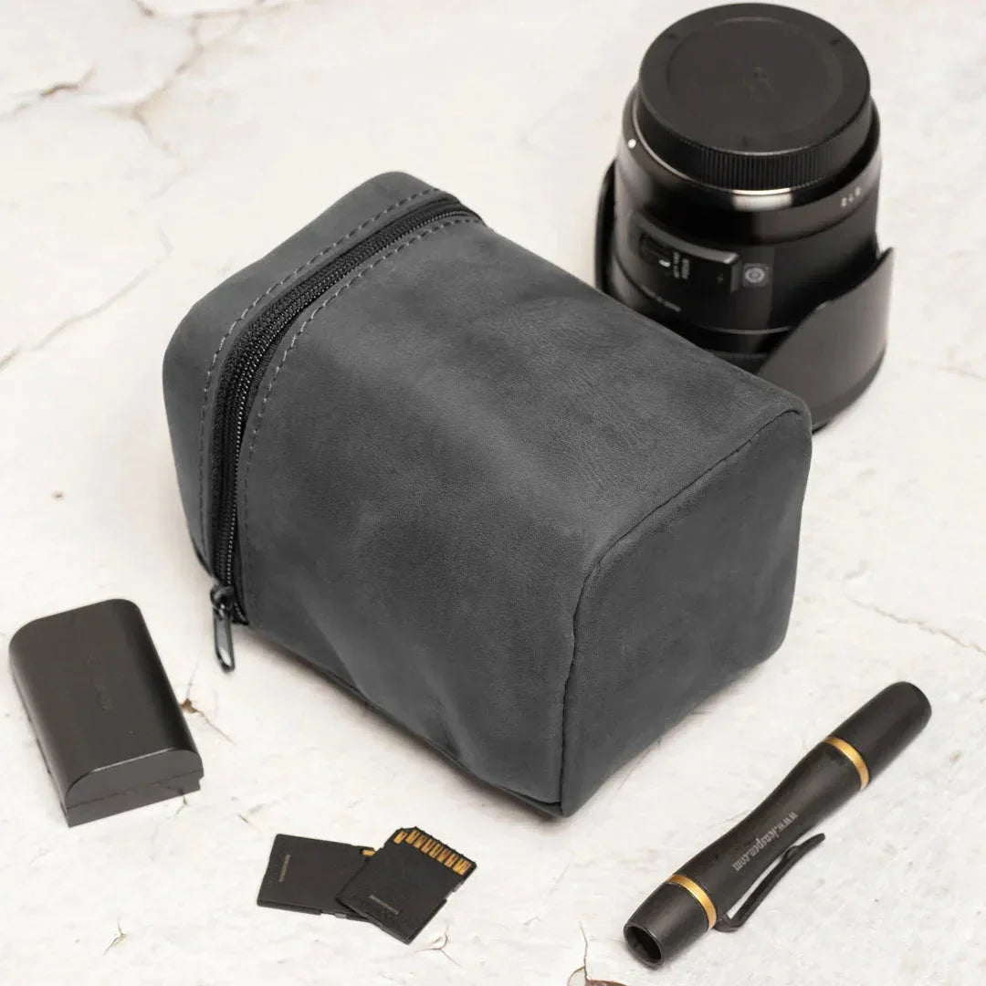 Waxed Matte Leather Camera Lens Pouch – 4 Size Options