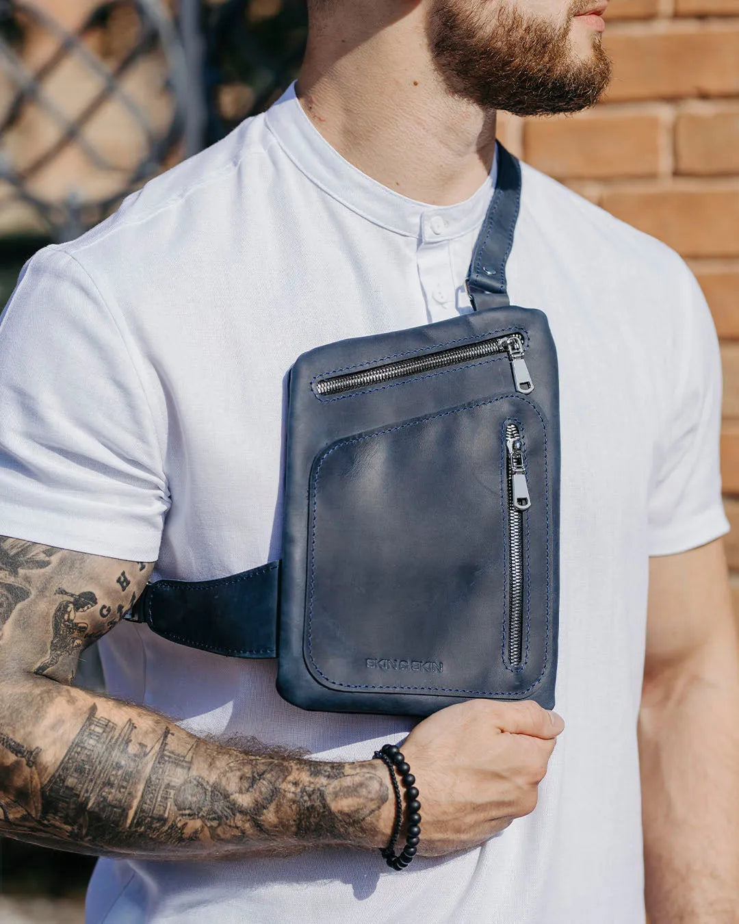 Men’s Sling Bag in Waxed Matte Leather | Hidden Back Pocket