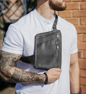 Men’s Sling Bag in Waxed Matte Leather | Hidden Back Pocket