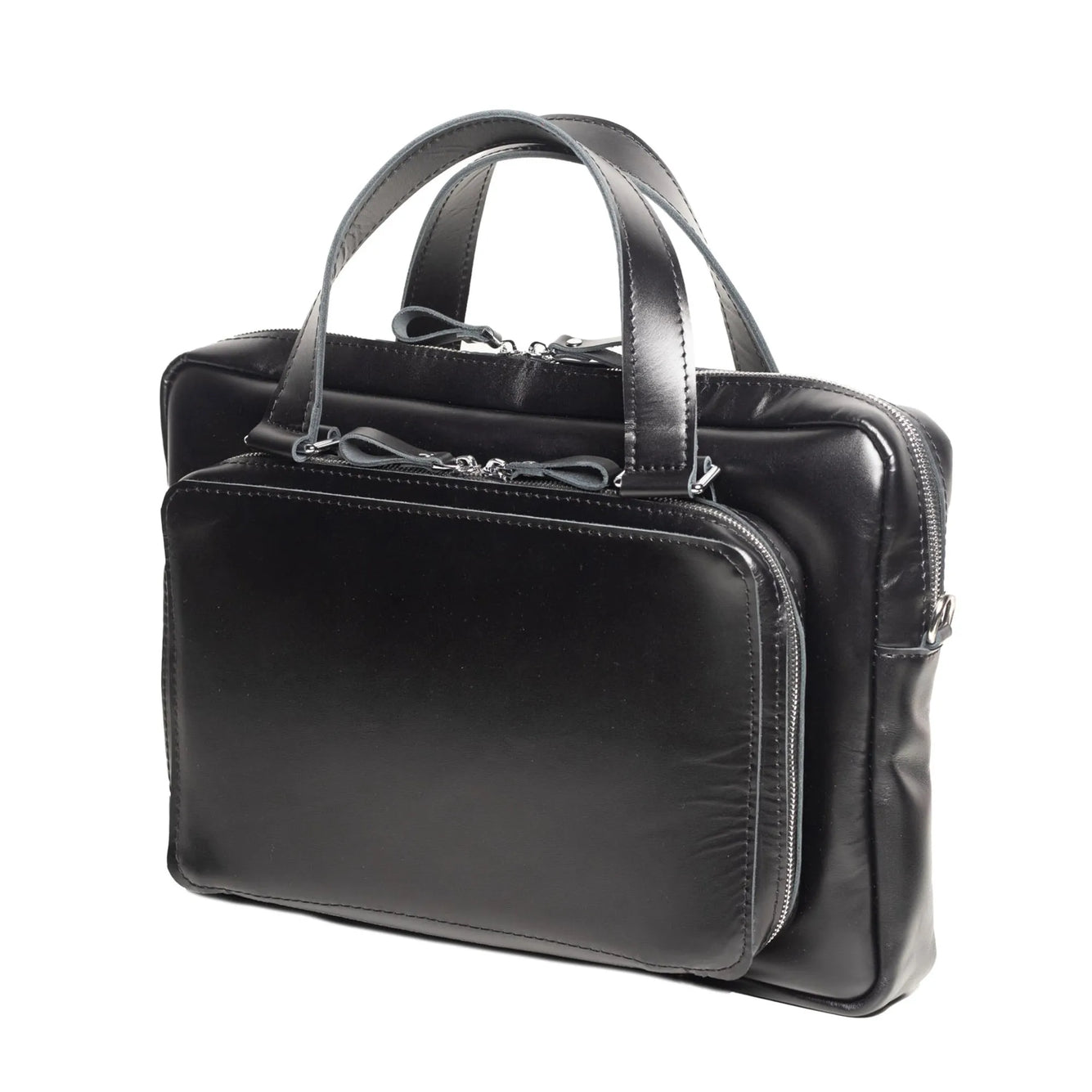 Leather Laptop Briefcase with Organizer | Smooth Black - Wenderfarer