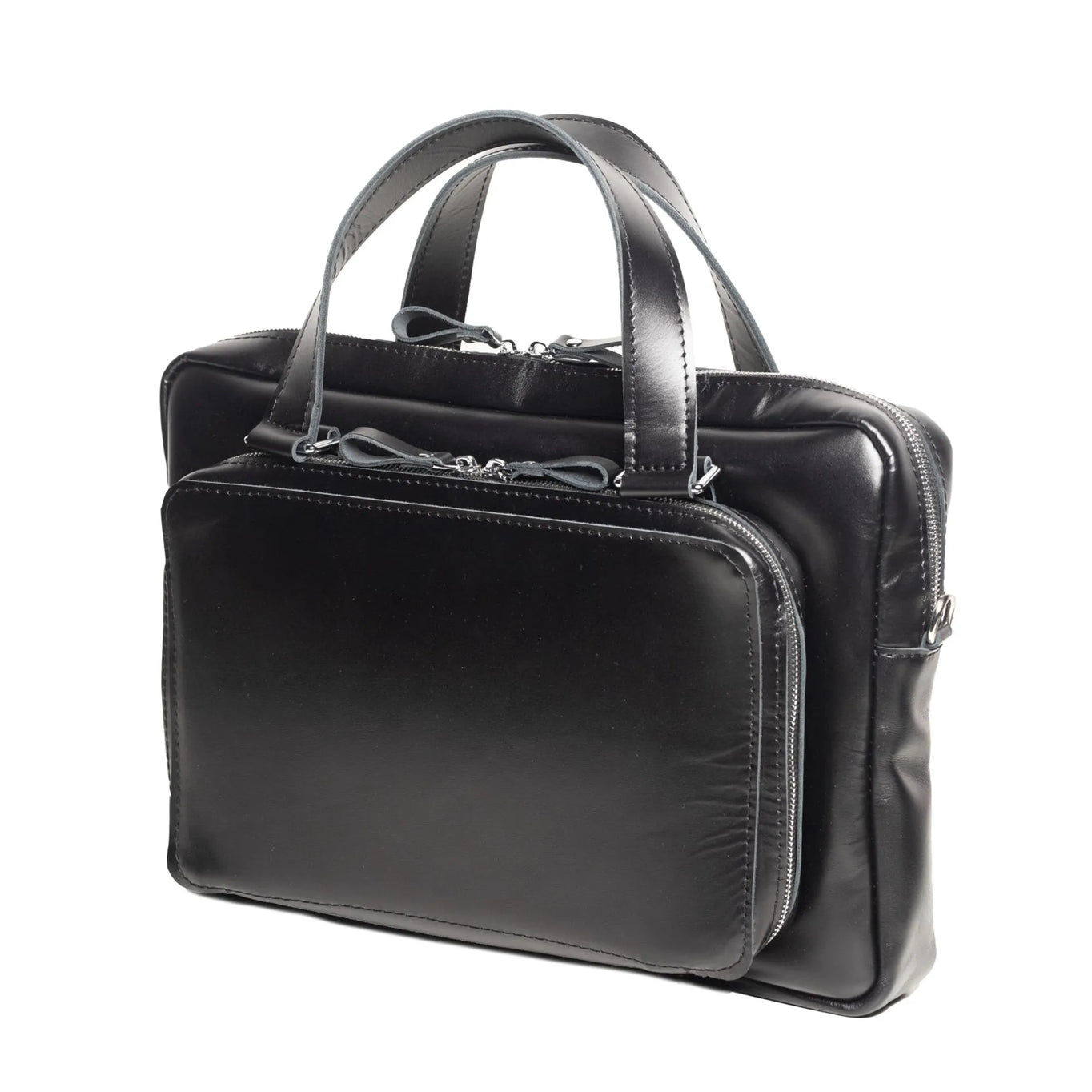 Leather Laptop Briefcase with Organizer | Smooth Black - Wenderfarer
