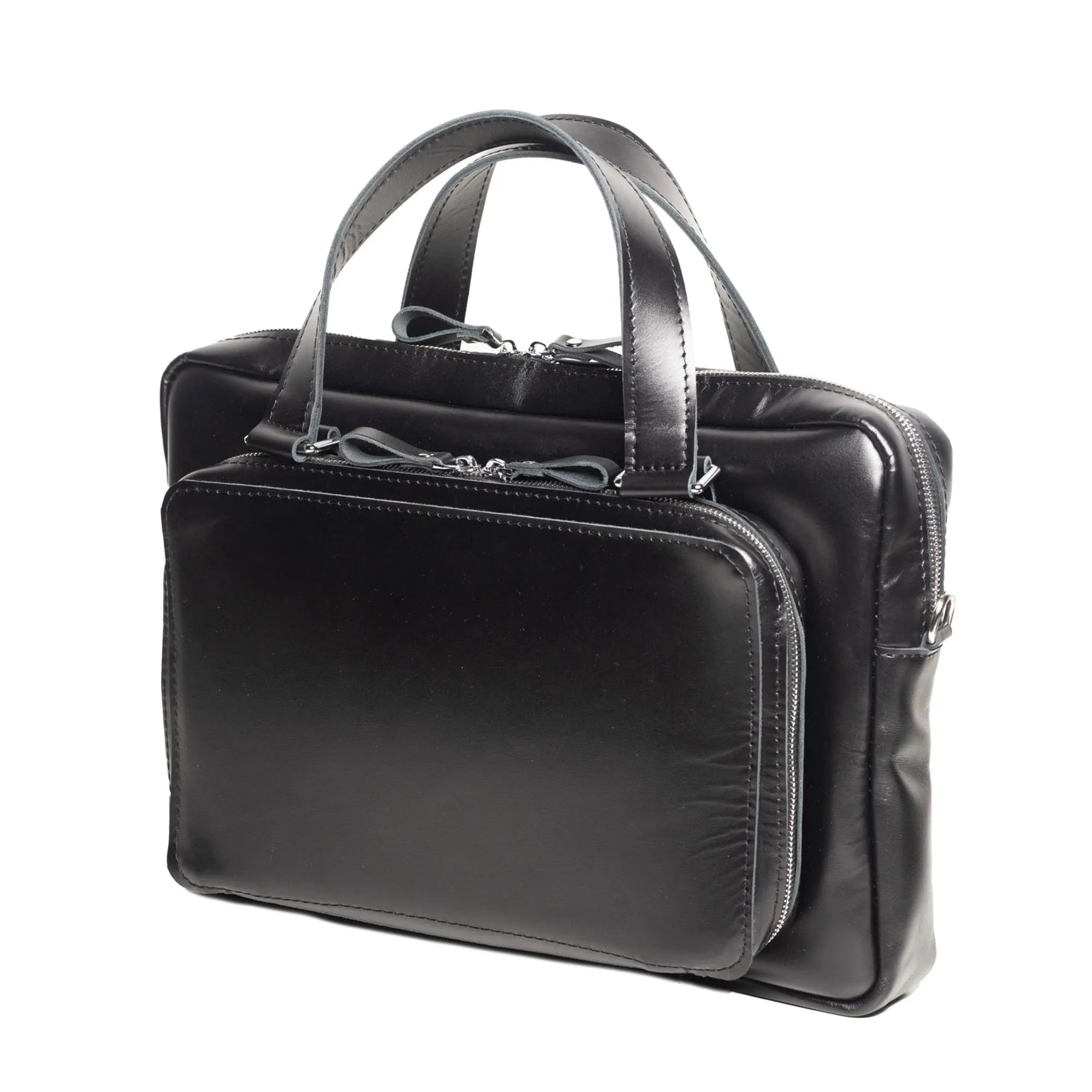 Leather Laptop Briefcase with Organizer | Smooth Black - Wenderfarer