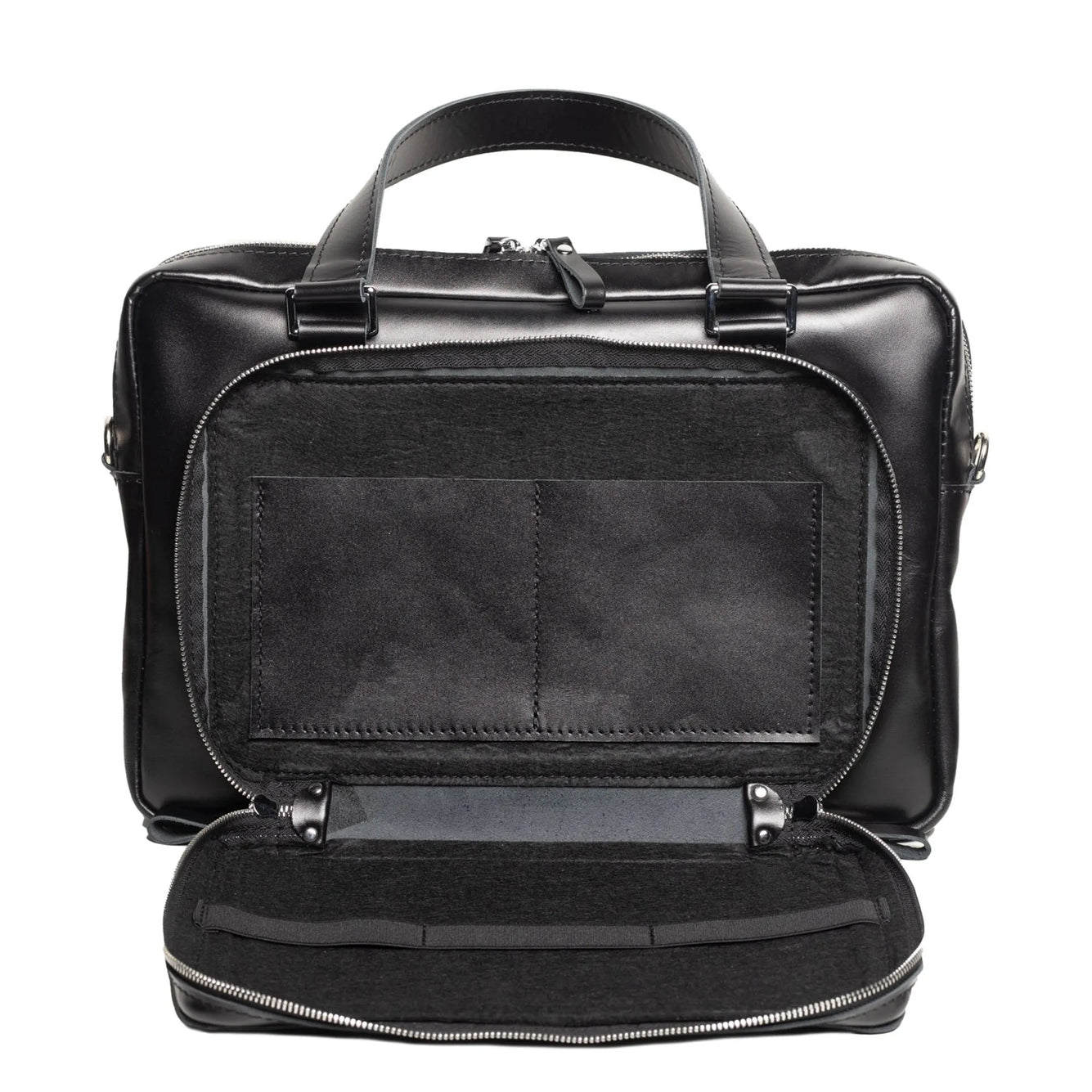 Leather Laptop Briefcase with Organizer | Smooth Black - Wenderfarer
