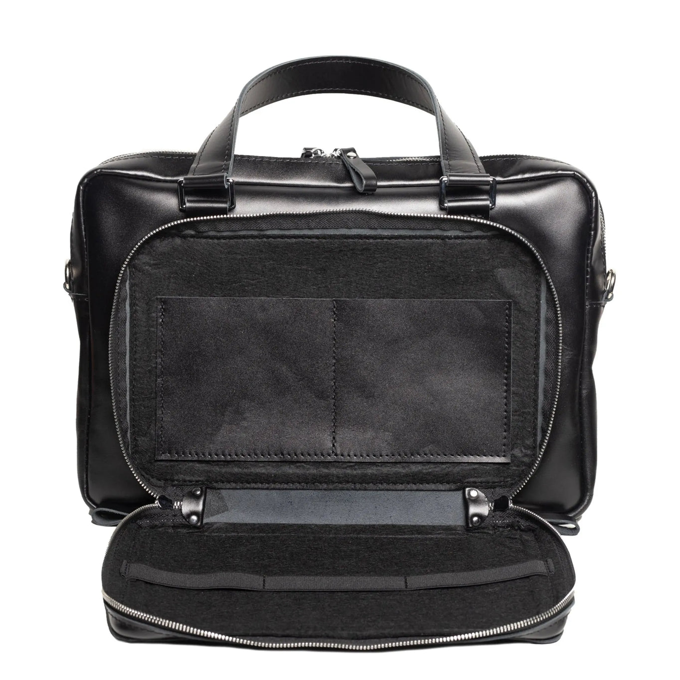 Leather Laptop Briefcase with Organizer | Smooth Black - Wenderfarer