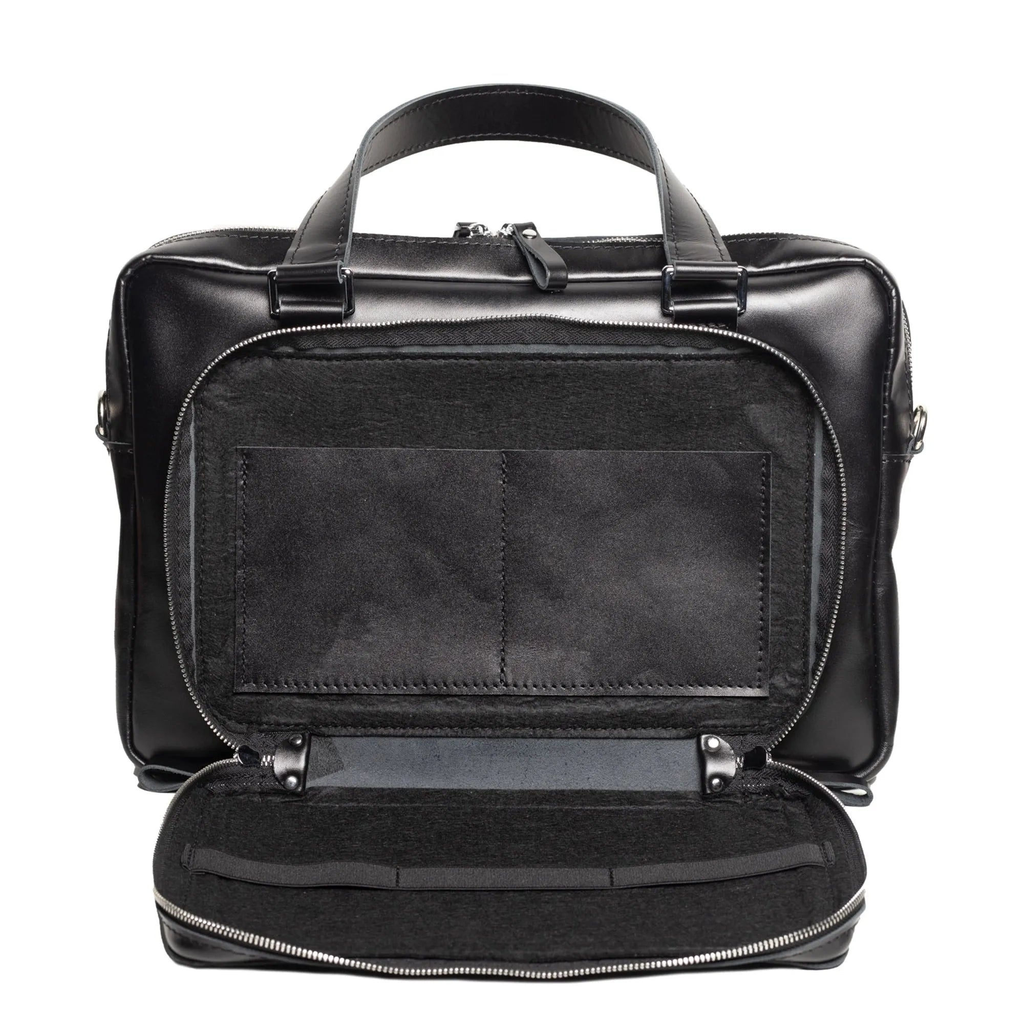 Leather Laptop Briefcase with Organizer | Smooth Black - Wenderfarer