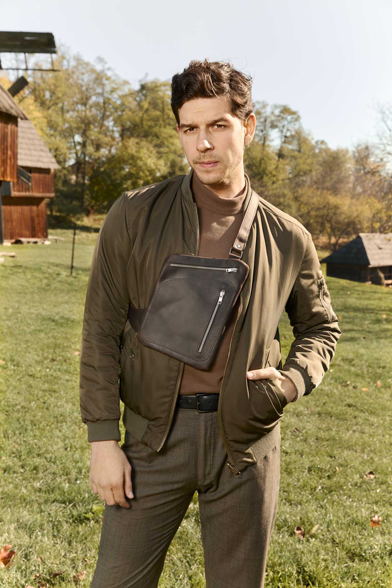 Men’s Sling Bag in Waxed Matte Leather | Hidden Back Pocket