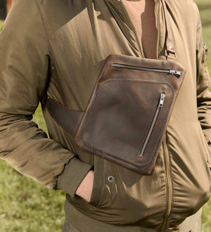 Men’s Sling Bag in Waxed Matte Leather | Hidden Back Pocket