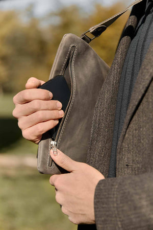 Men’s Sling Bag in Waxed Matte Leather | Hidden Back Pocket