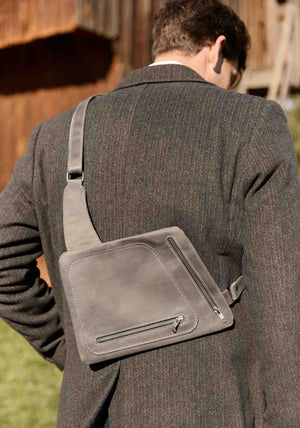 Men’s Sling Bag in Waxed Matte Leather | Hidden Back Pocket