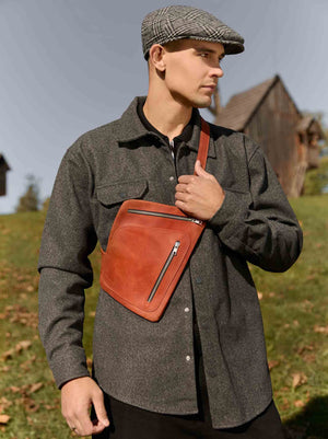 Men’s Sling Bag in Waxed Matte Leather | Hidden Back Pocket