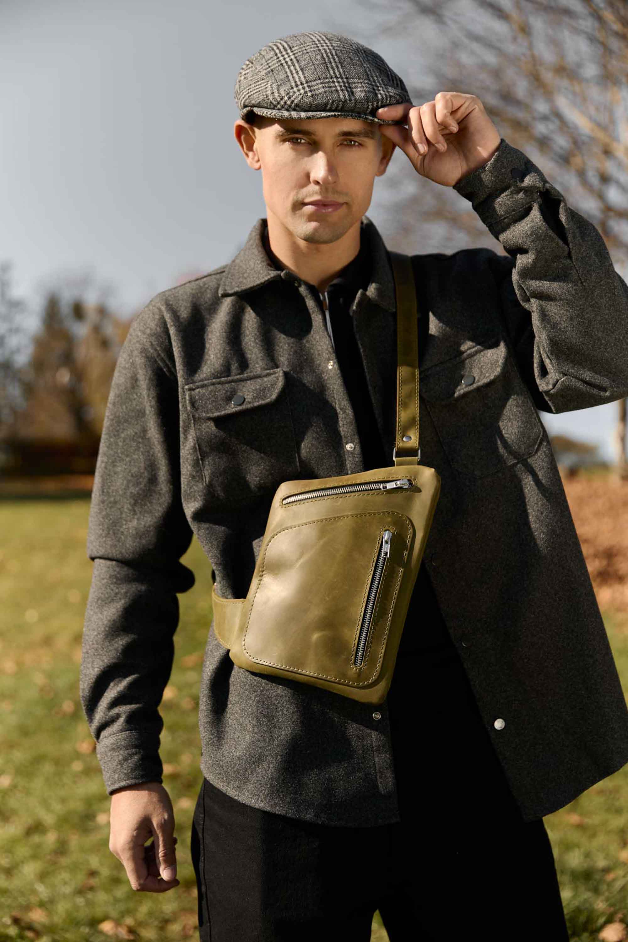 Men’s Sling Bag in Waxed Matte Leather | Hidden Back Pocket