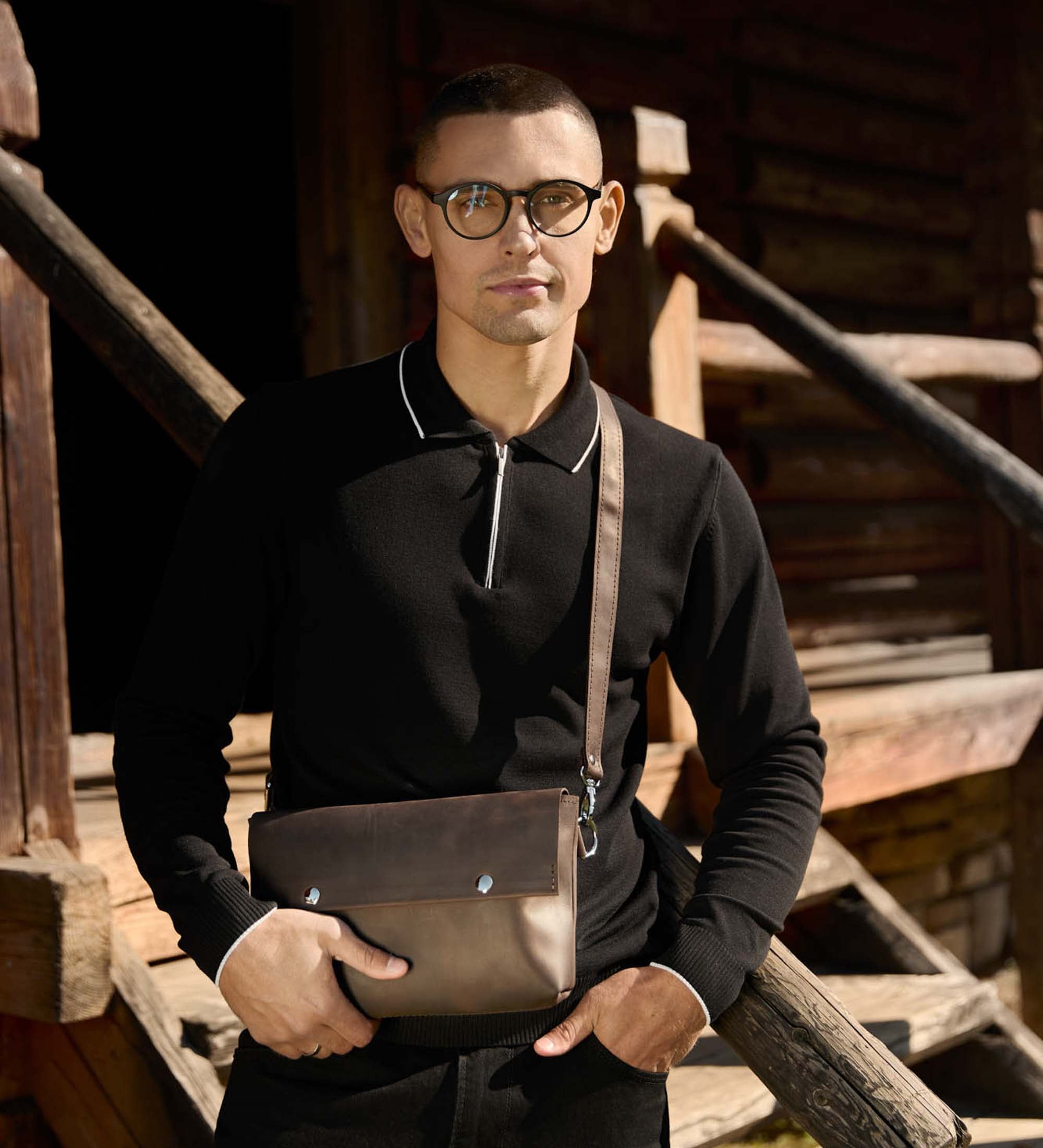 Matte Waxed Leather Unisex Crossbody Bag - Convertible to Waist bag, Clutch