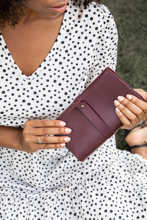 Smooth Leather Wallet for Women | Wrap Closure + Zip Pocket