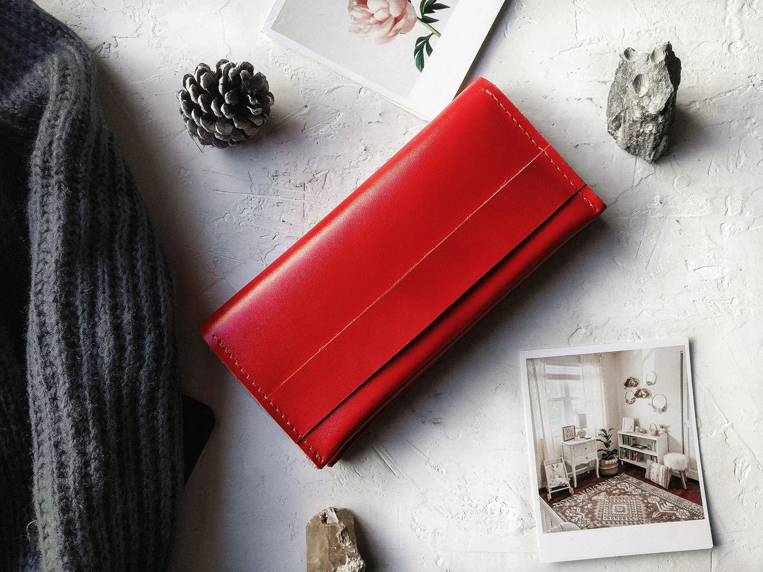 Long Smooth Leather Wallet with Handle
