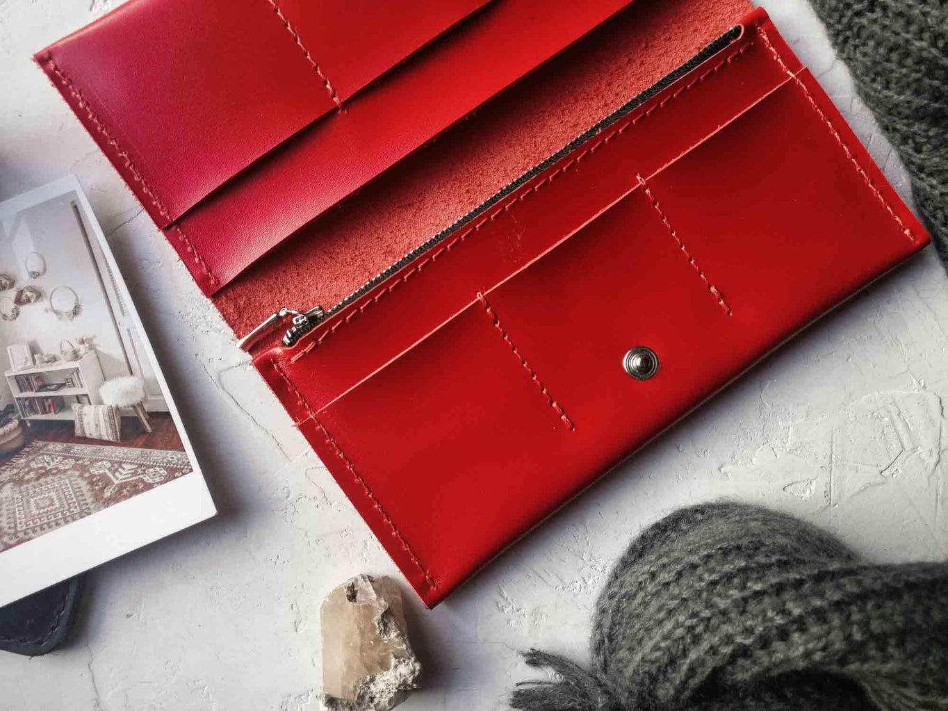 Long Smooth Leather Wallet with Handle