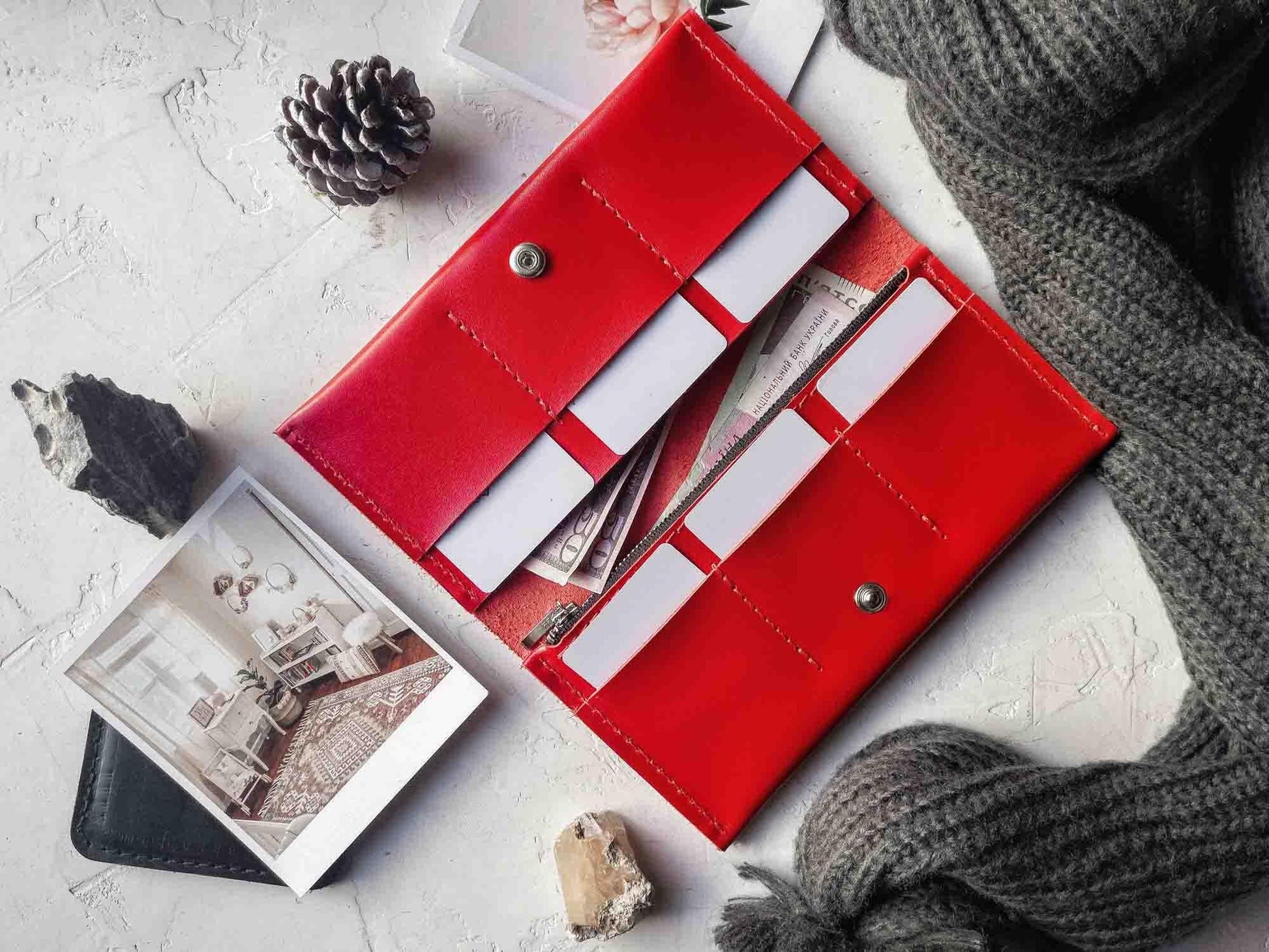 Long Smooth Leather Wallet with Handle