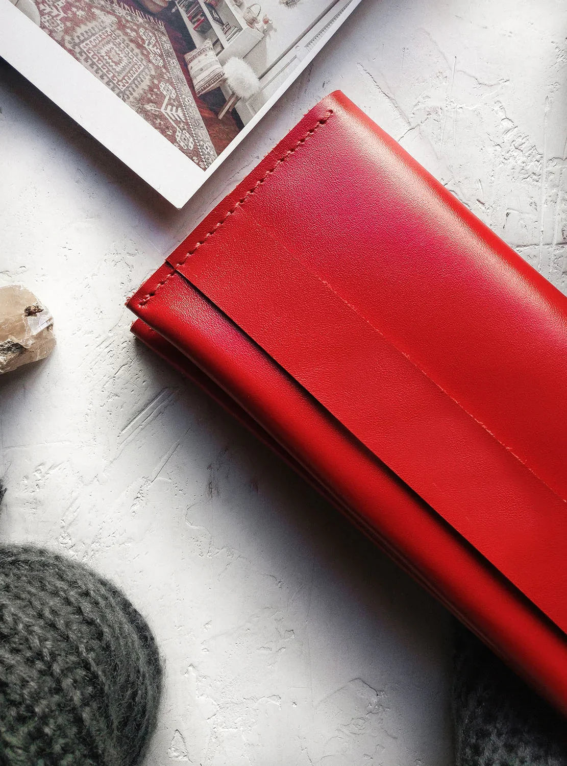 Long Smooth Leather Wallet with Handle