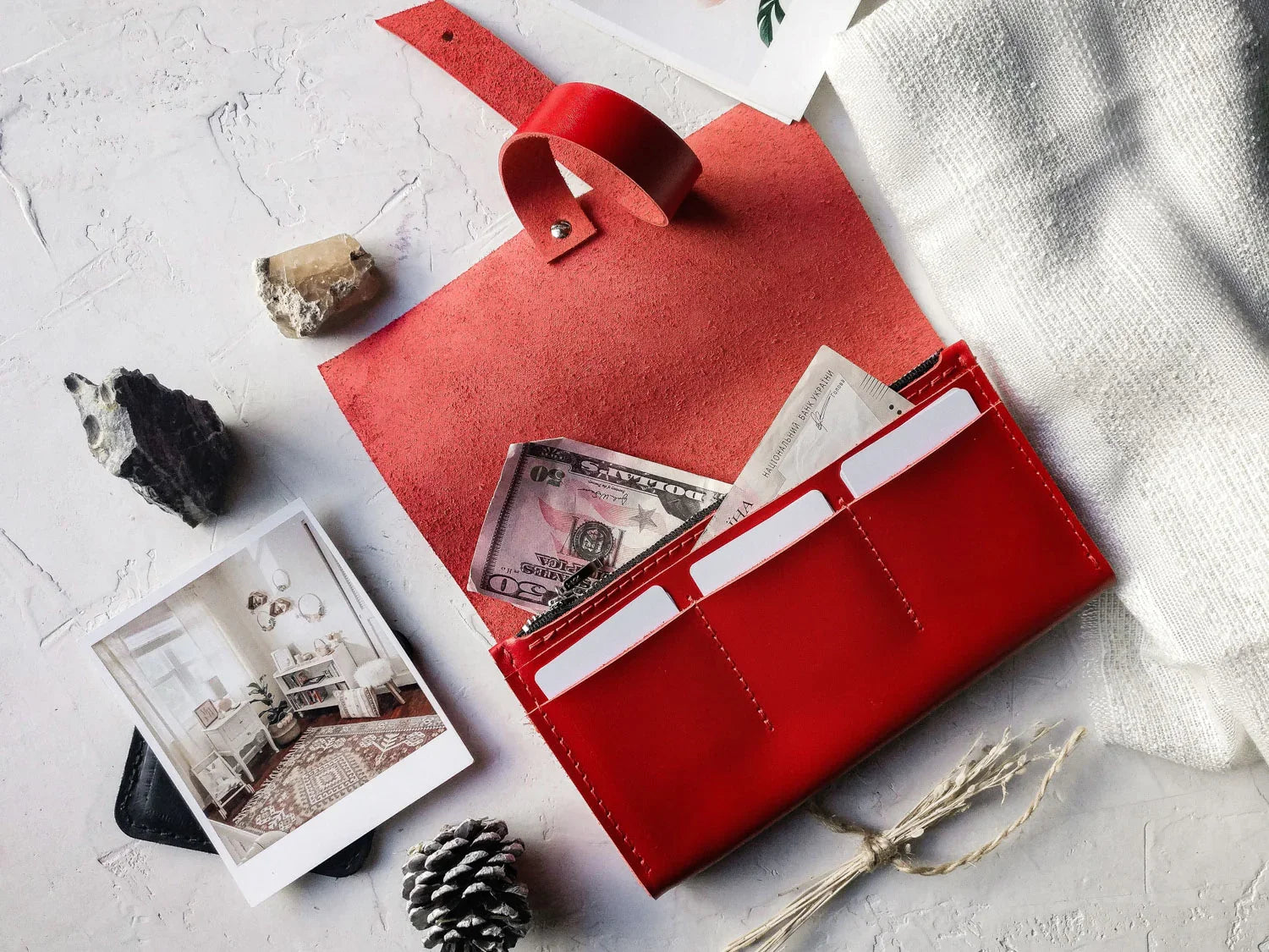 Smooth Leather Wallet for Women | Wrap Closure + Zip Pocket