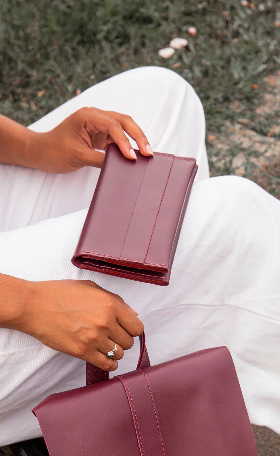 Long Smooth Leather Wallet with Handle