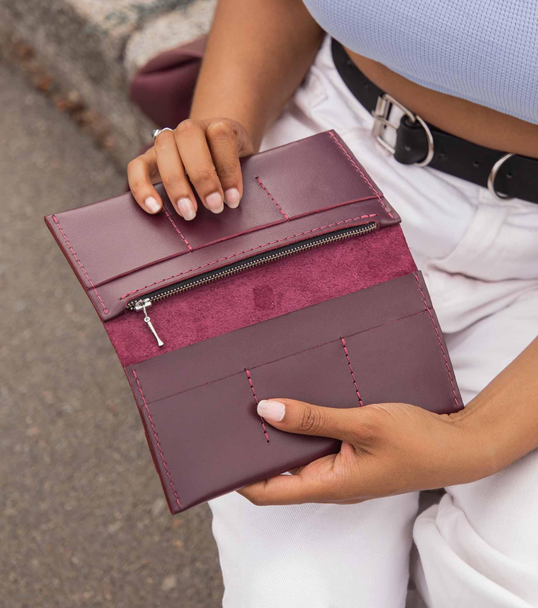 Long Smooth Leather Wallet with Handle
