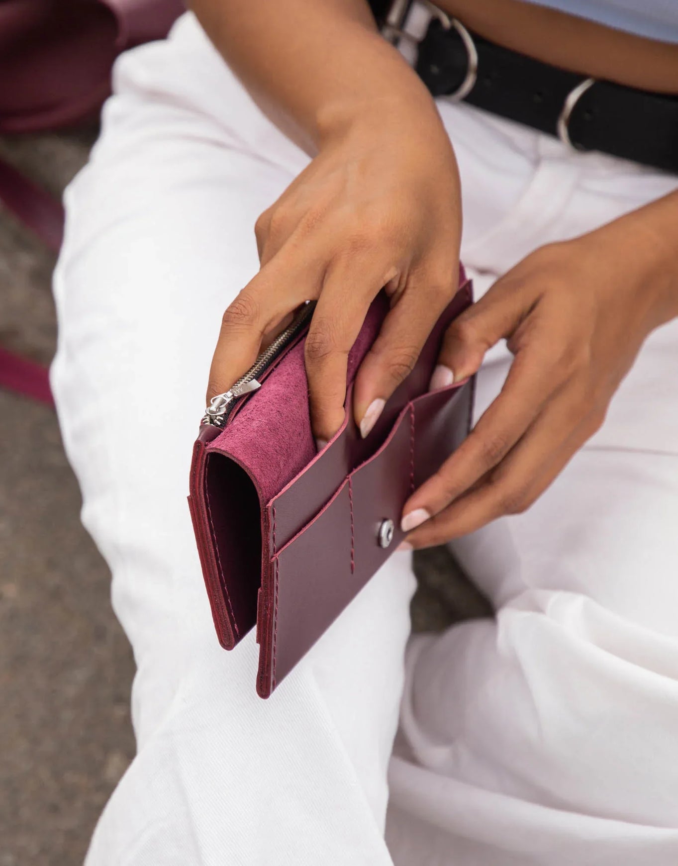 Long Smooth Leather Wallet with Handle