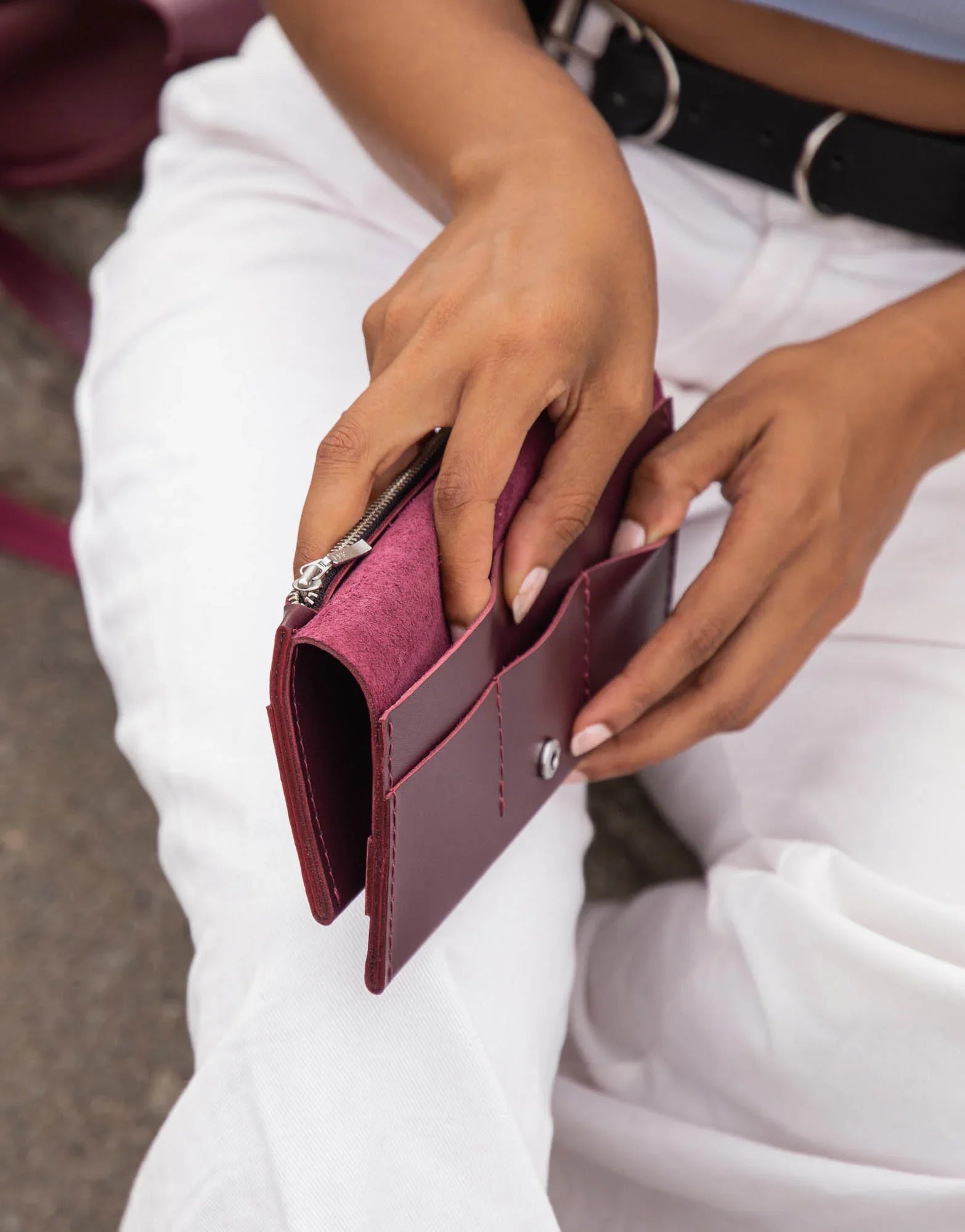 Long Smooth Leather Wallet with Handle